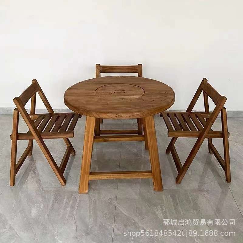 围炉煮菜老榆木煮茶烧烤桌原木老门板茶几家用阳台简约圆桌整