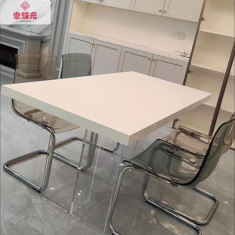 季辉元悬浮岛台意式极简亚克力岩板餐桌黑色轻奢长方形家用饭桌台