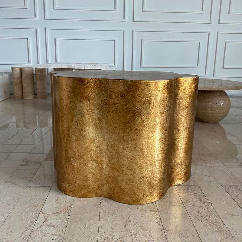 意式轻奢铁艺手工做旧边几 金色异形客厅角几 设计师款茶几样板房