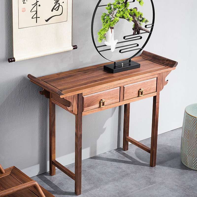 北美黑胡桃玄关架 家用靠墙简易入户玄关台窄桌高脚置物展示架木