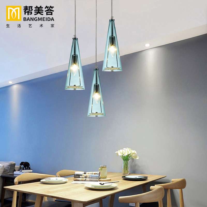 现代简约LED餐吊灯三头水晶吊灯 玻璃灯饰吧台咖啡厅餐厅吊灯