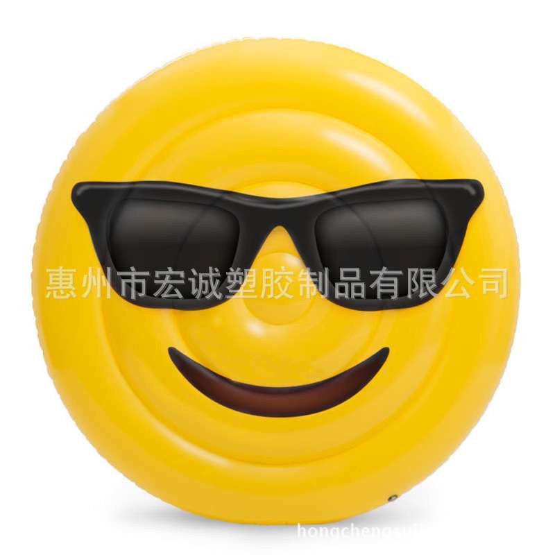 现货 零售热销款160CM充气表情浮排 笑脸浮床 墨镜水上床