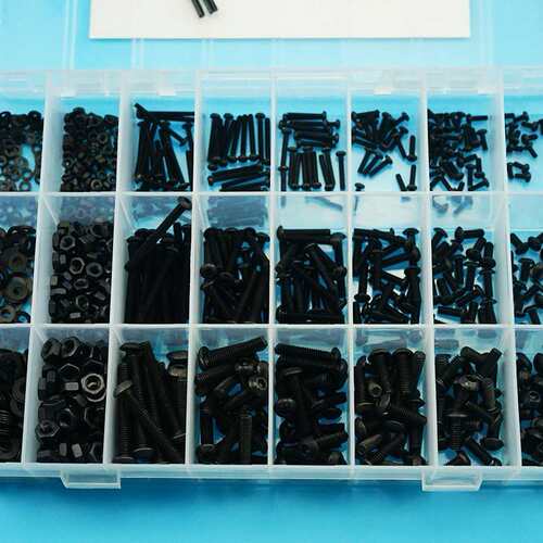 1080pcs 高强度黑色盘头内六角螺丝M2 M3 M4 配螺母平垫扳手套装