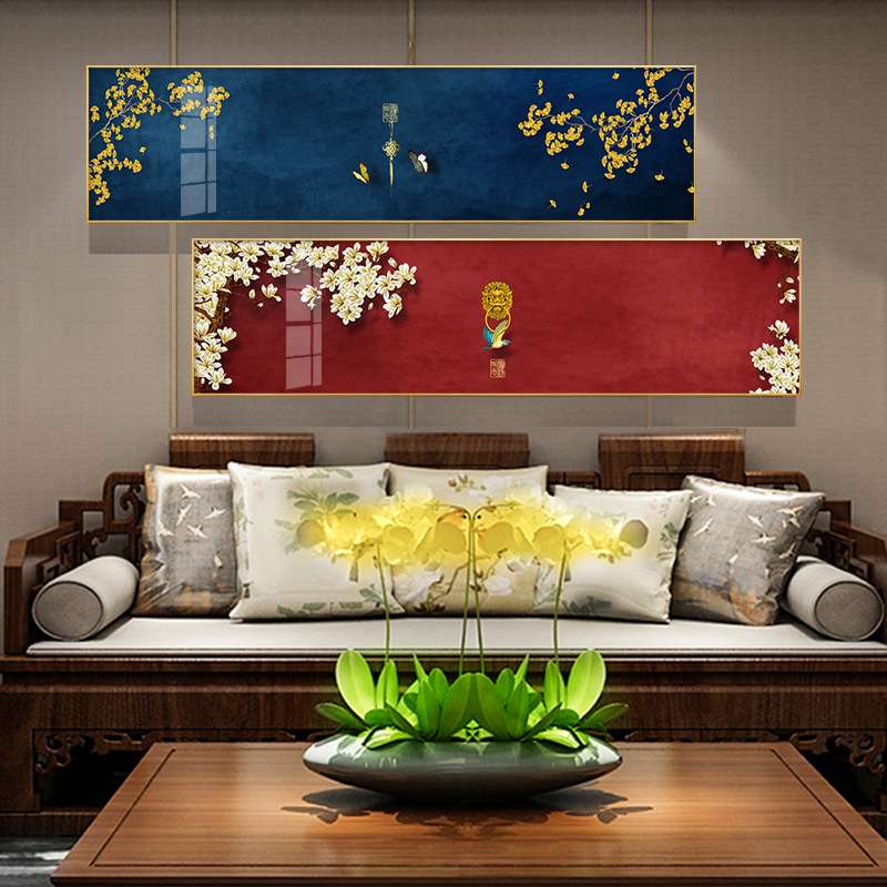 如意长乐 新中式装饰画客厅挂画中国风墙画故宫古建筑壁画双联画