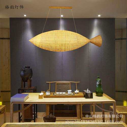 工程 竹艺竹编吊灯中式餐厅灯具手工竹编创意酒店茶楼灯竹鱼灯