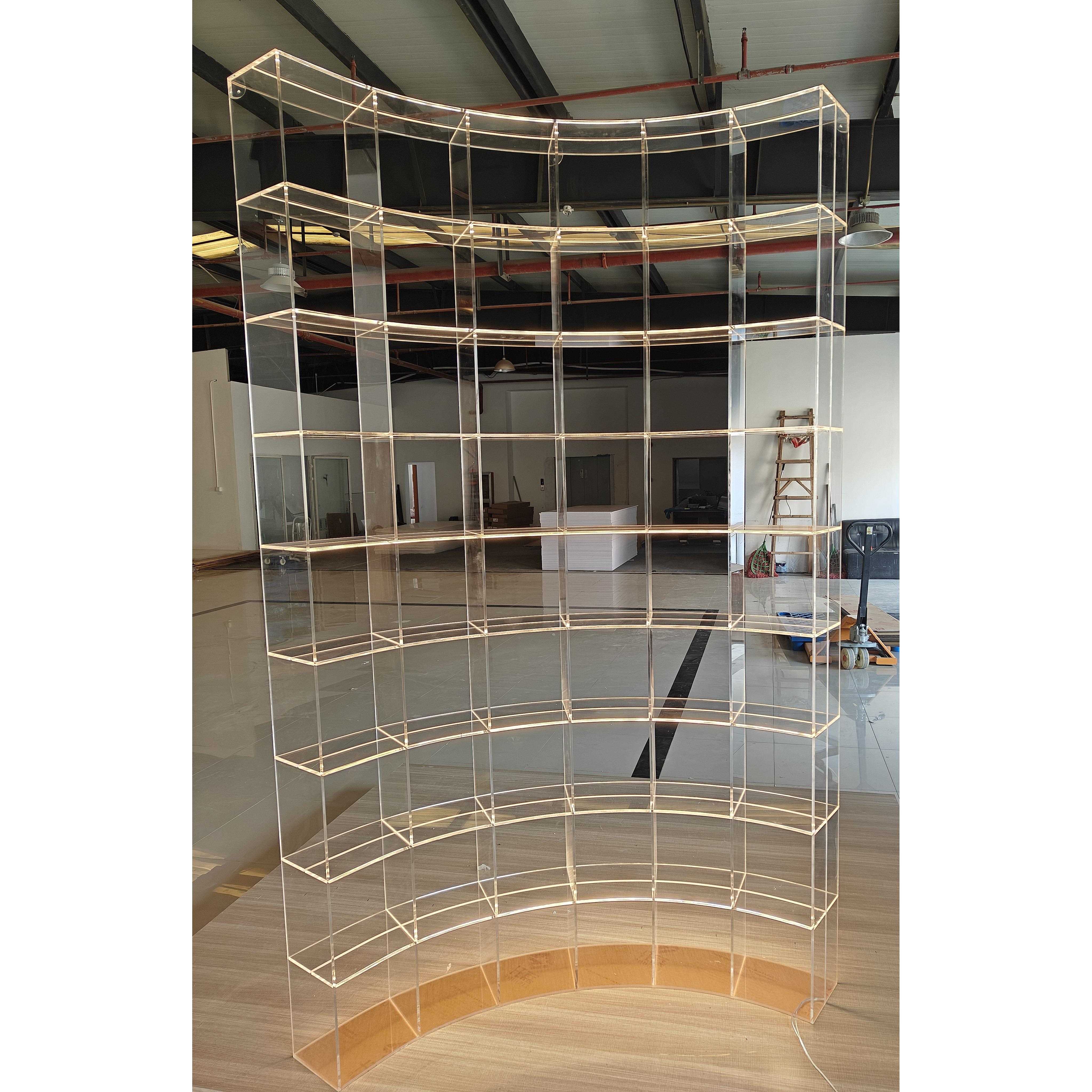 弧形亚克力渐变展示柜定制服装鞋包店透明展柜酒柜吊柜置物展示架