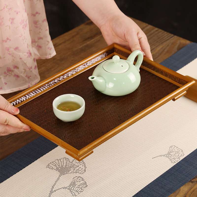 精品竹制编制大号茶盘干泡茶台托盘茶具盛无器竹制器编织茶室摆件