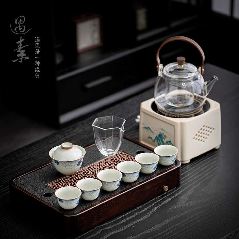仿乌金石茶盘家用竹木简约茶托盘储水排水双用泡茶台干泡小型茶海