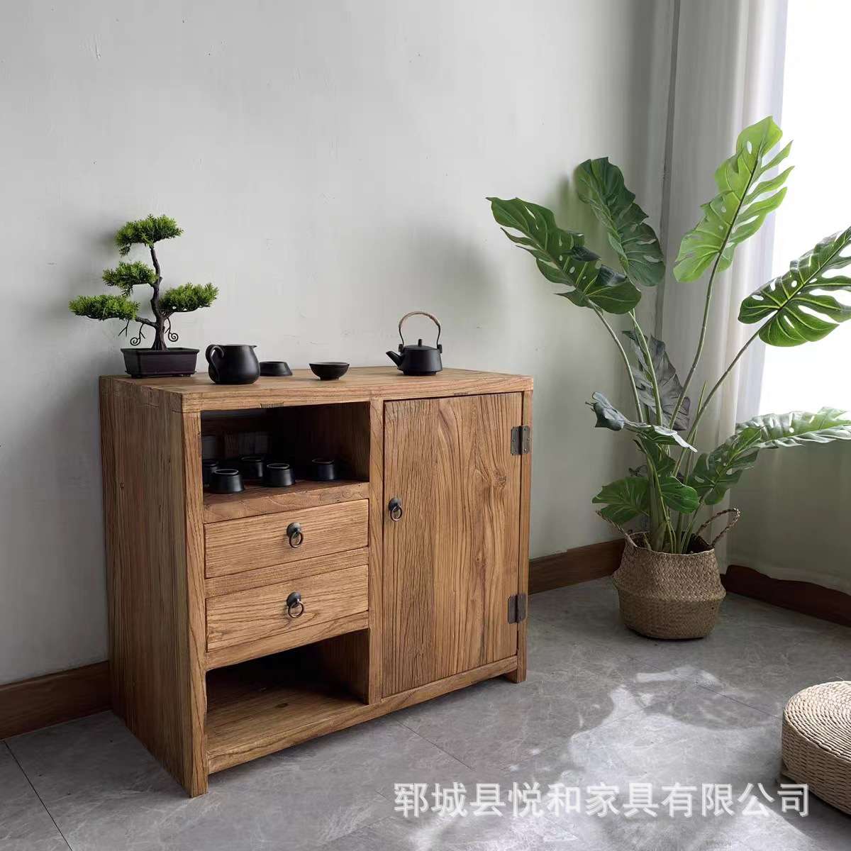 老榆木茶水柜多功能老榆木餐边柜收纳柜复古禅意中式侧边柜泡茶台