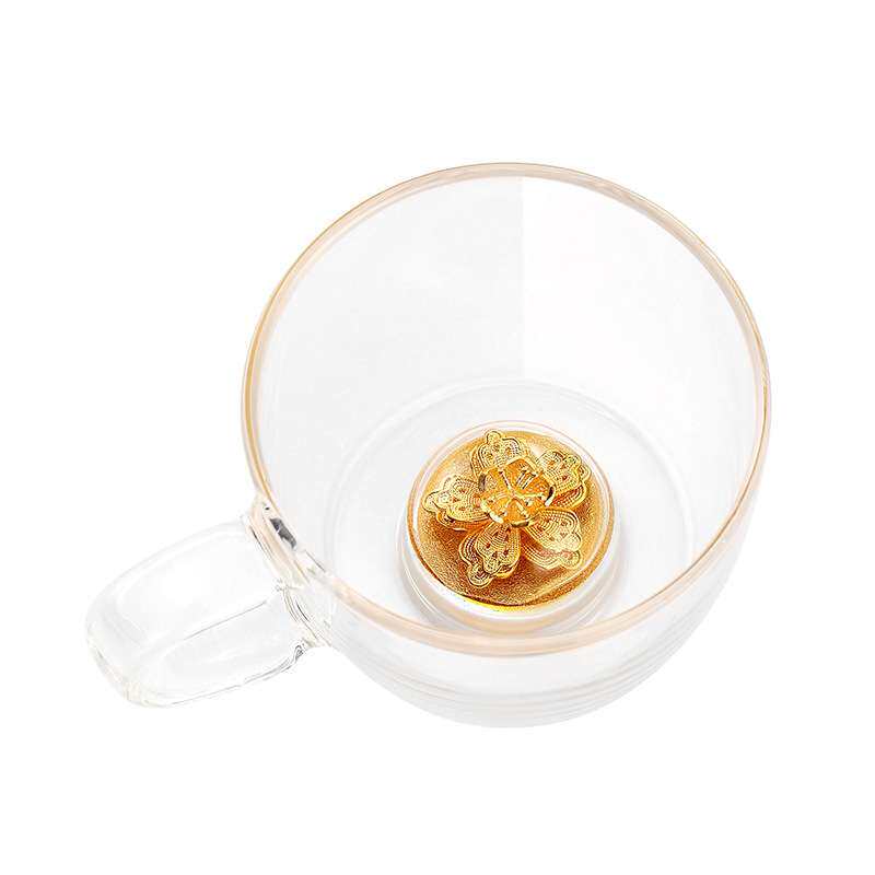 玻璃主人杯单杯带把品茗杯藏金花功夫小茶杯个人专用茶具套装