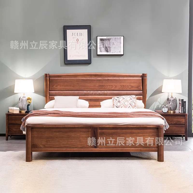 新中式榫卯结构全实木床1.8米双人床1.5简约黑胡桃木卧室家具婚床