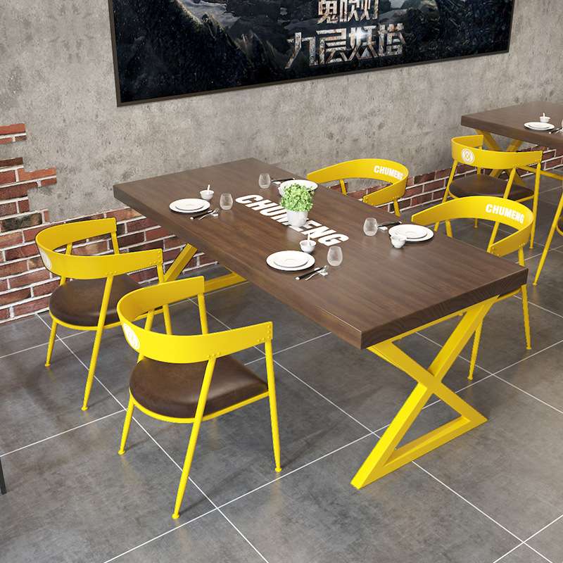 工业风桌椅组合西餐厅奶茶店咖啡厅餐桌家用酒吧卡座烧烤店实木桌
