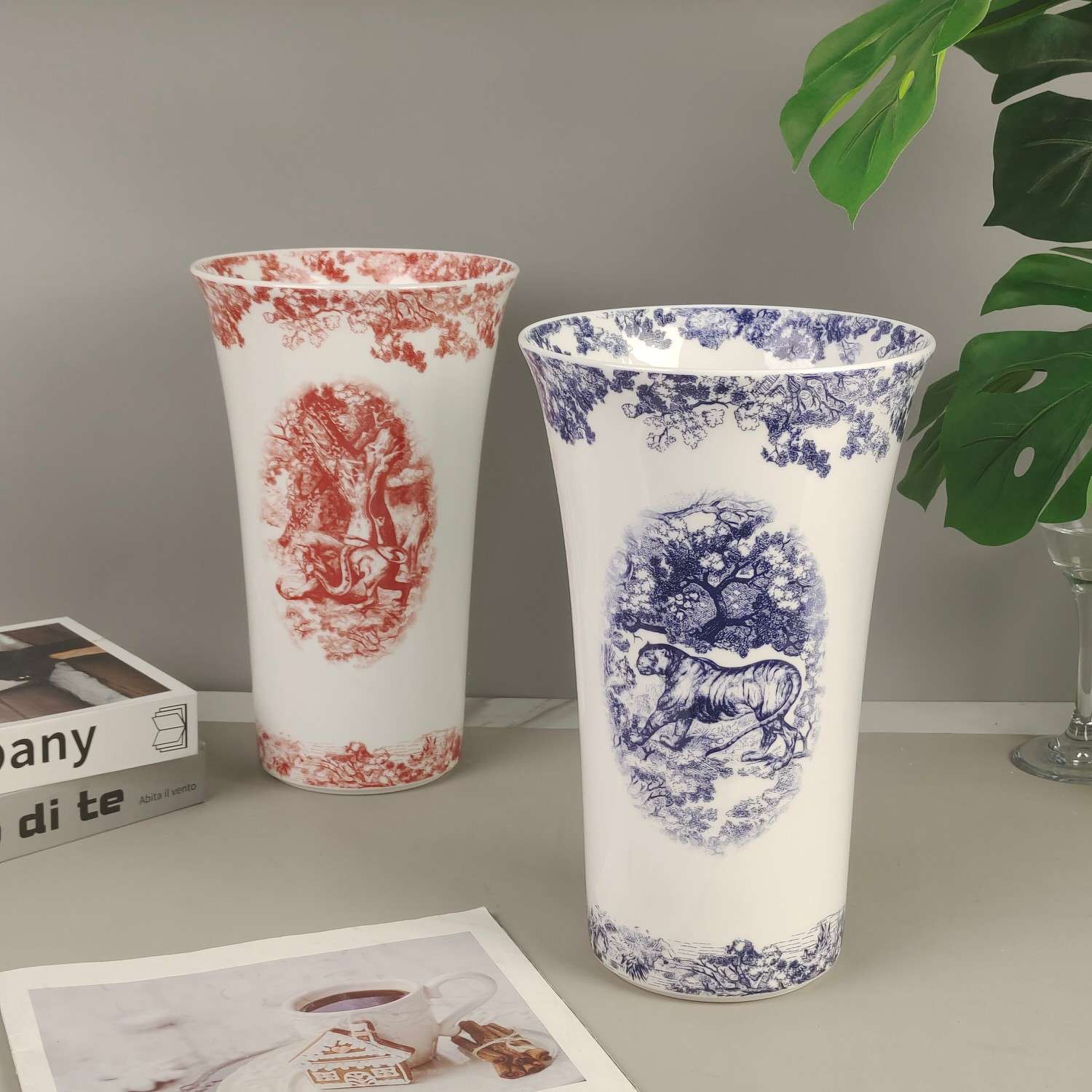 丛林老虎的野性魅力老虎系列北欧装饰品陶瓷大花瓶干花插花瓶摆件