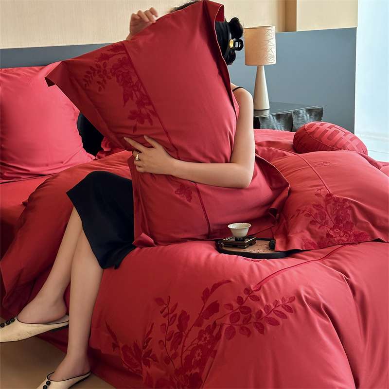 新中式风婚庆纯棉刺绣四件套结婚多件套陪嫁被套床单送礼喜庆用品