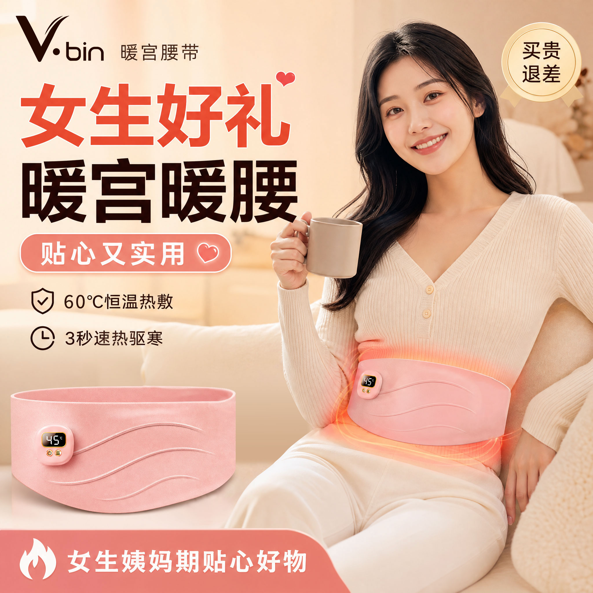 Vbin暖腹腰带石墨烯痛经期姨妈暖肚子痛暖宫神器暖寒 【送女友】