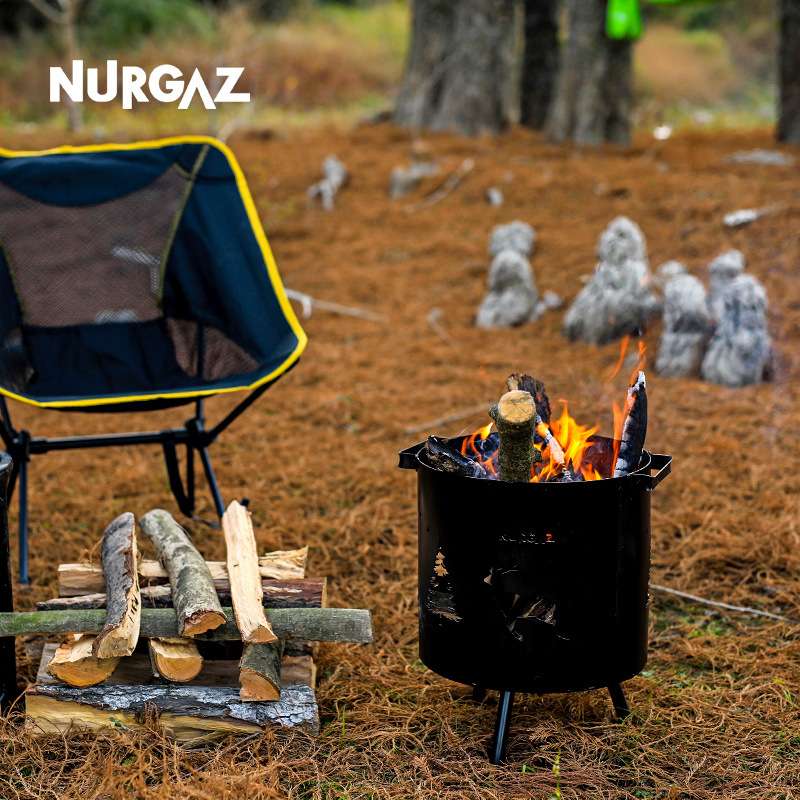 NURGAZ户外露营柴火炉便携烽火炉铸铁野外篝火桶柴炉野营火烧炉子