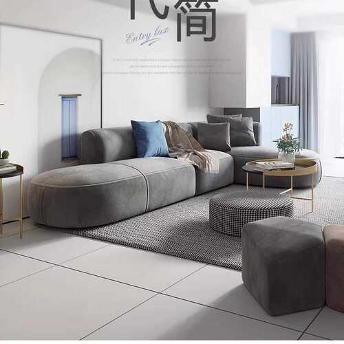 北欧现代极简L形拼接组合科技布设计师大户型样板间转角布艺沙发