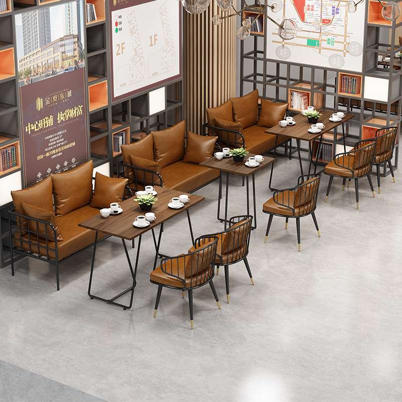 简约现代风沙发桌椅组合咖啡馆酒吧清吧烧烤店餐厅复古卡座沙发椅