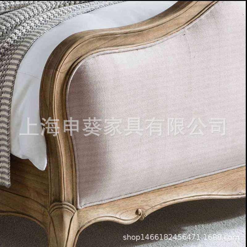 法式实木雕花双人床原木白橡木婚床水性漆外贸厂家实木床特惠制做