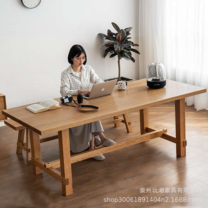现代简约实木餐桌客厅原木长方形饭桌带椅子家用白蜡木餐桌椅组合