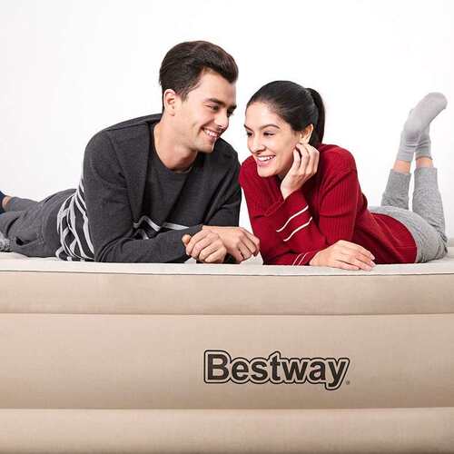Bestway69048单人双层布面充气床欧规内置泵家用加厚双人气垫床