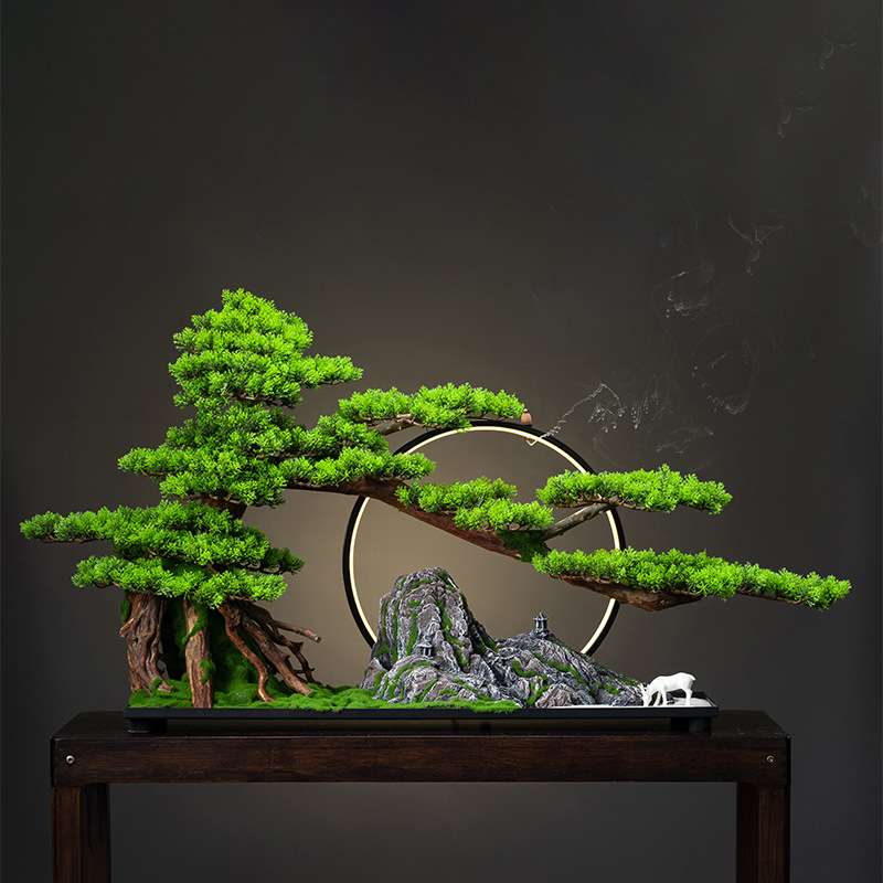 禅意仿真迎客松摆件植物盆景玄关柜桌上绿植盆栽茶几桌面假树装饰