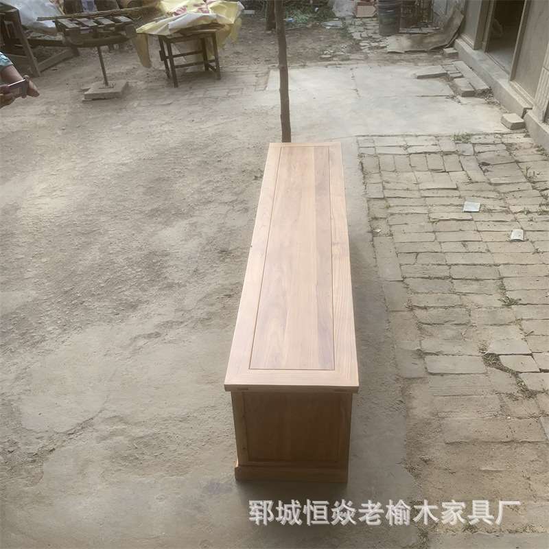 新中式老榆木电视柜长方形实木客厅地柜简约榆木储物柜免漆家具