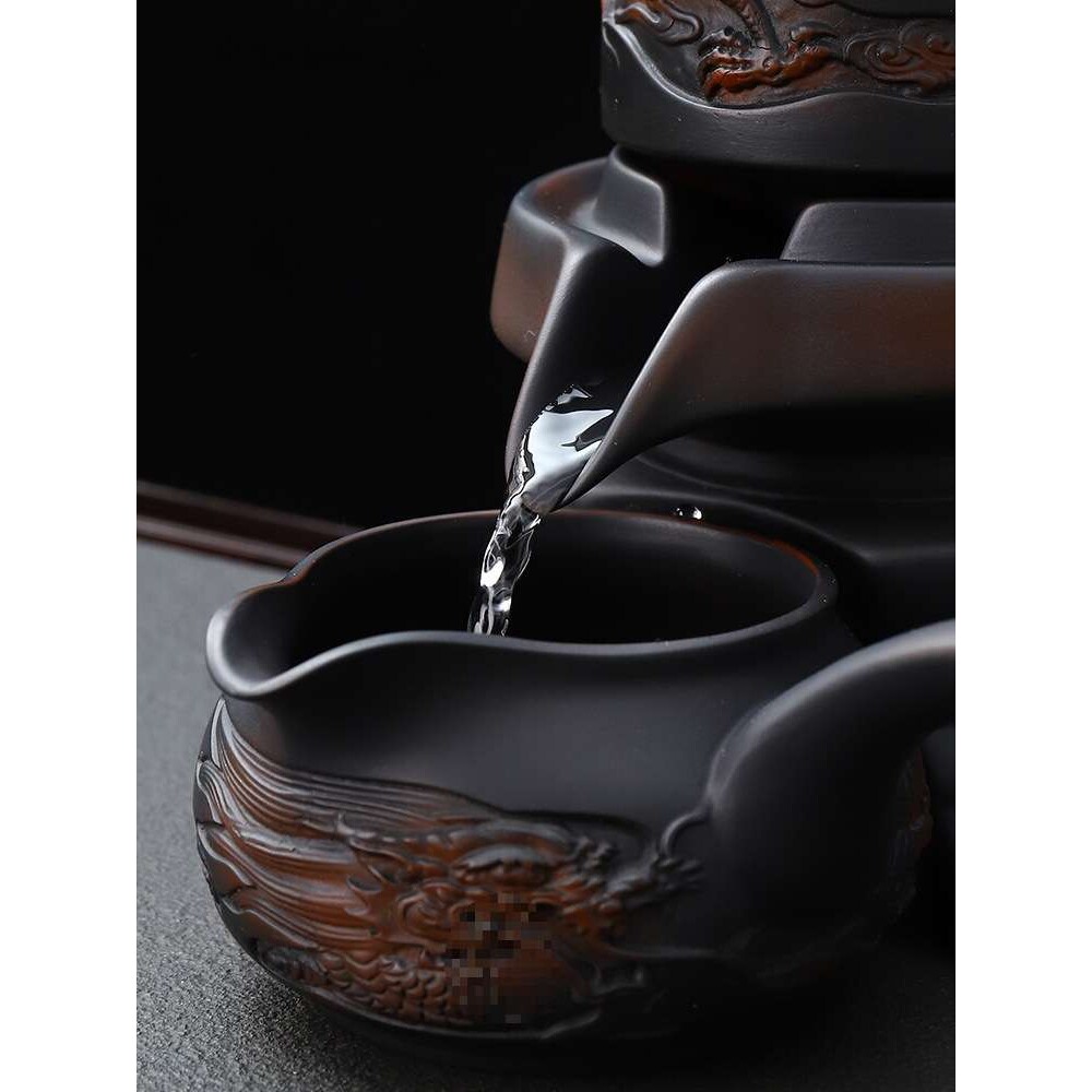 紫陶石磨茶具套装家用懒人泡茶紫砂功夫复古自动茶壶旋新品