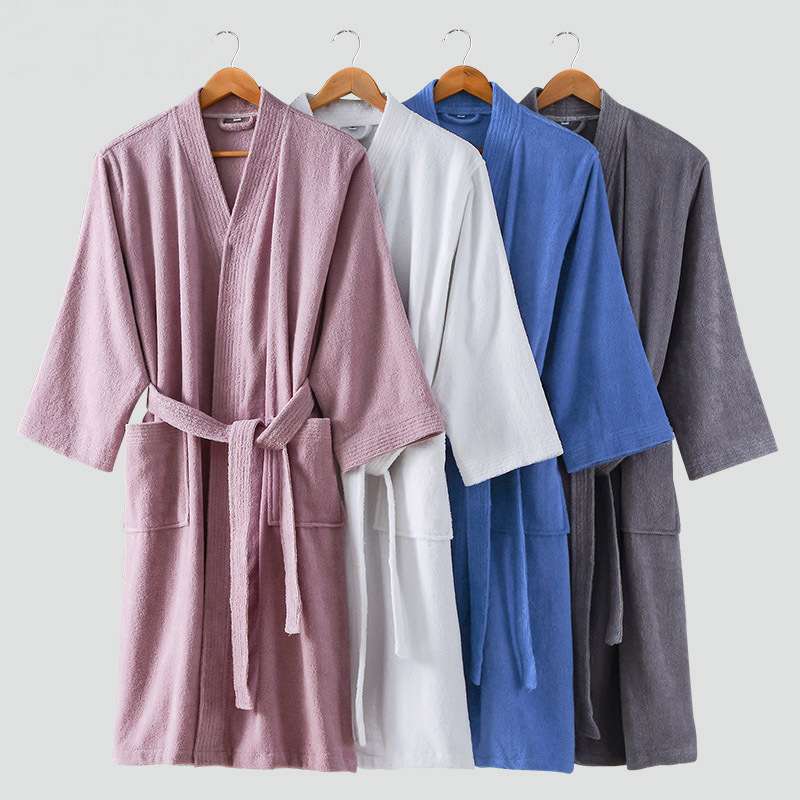酒店纯棉浴袍秋季加厚毛巾料吸水情侣睡袍新款和服领家居服