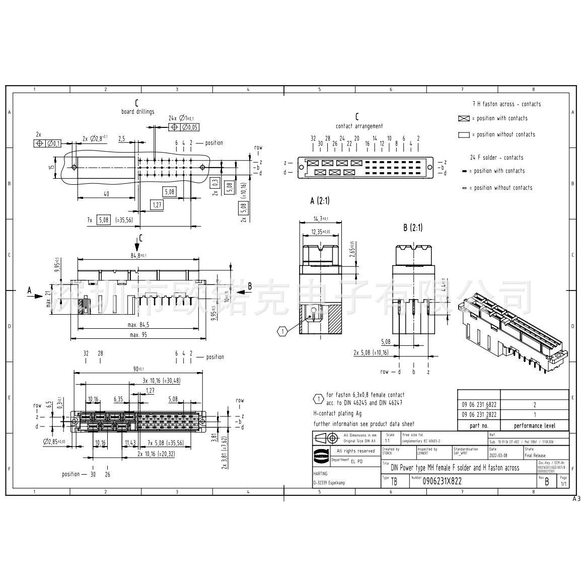 HARTING浩亭MH型 24+7PCB连接器DIN电源连接器09062316822