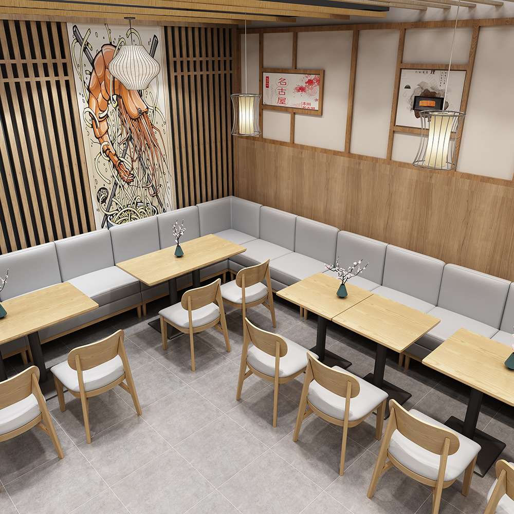 休闲简约奶茶店桌椅卡座组合 料理餐厅餐吧水吧清吧靠墙卡座沙发