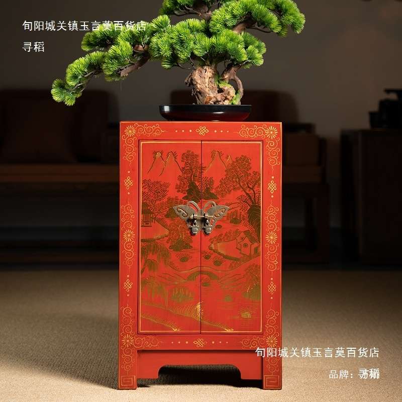 美式复古实木斗柜储物柜立柜五斗柜卧室收纳中式边柜彩绘床头柜