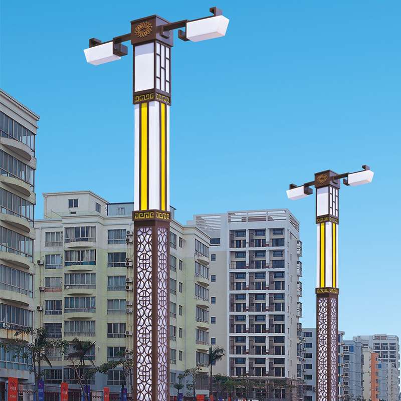 中式双头太阳能款路灯复古别墅公园小区景观路灯户外仿古庭院路灯