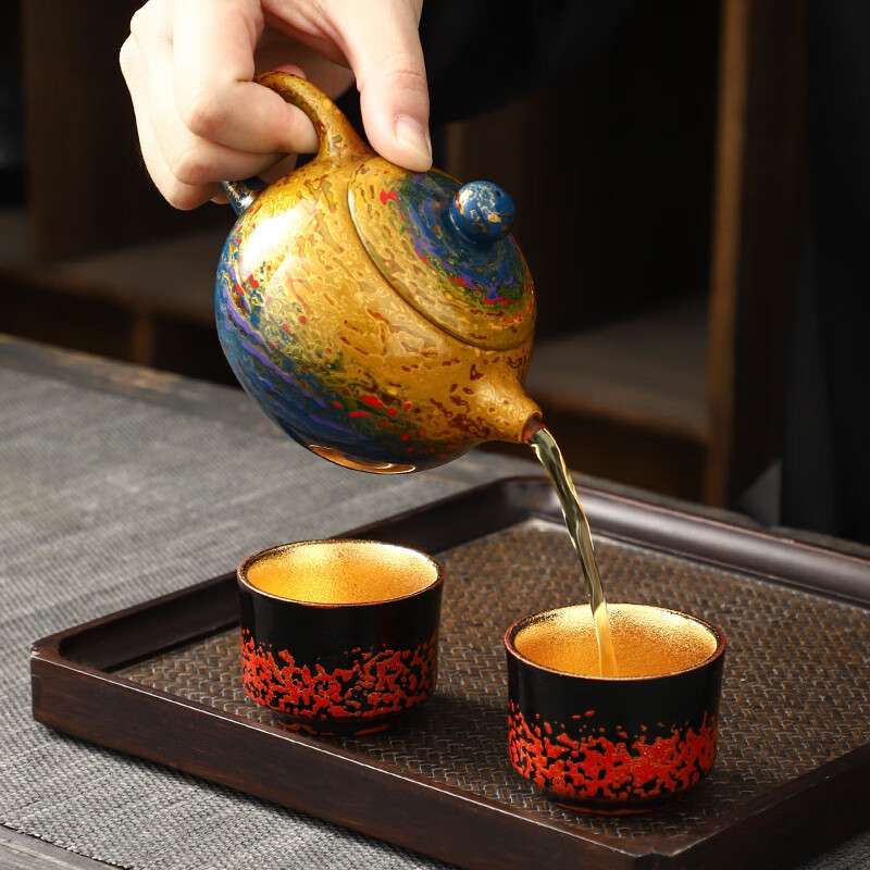 大漆茶具紫砂一壶二杯陶瓷高端轻奢家用中式创意手工西施壶小套组