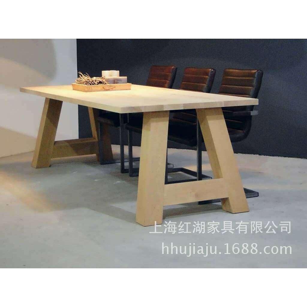 美式实木工装桌子 复古工业风铁艺餐桌实木加厚会议办公桌长书桌