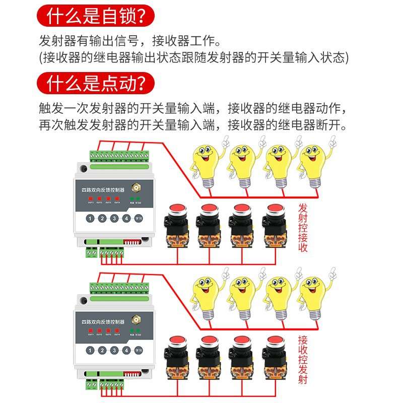遥控开关发射接收无线io远程双向反馈点对点传输继电器控制