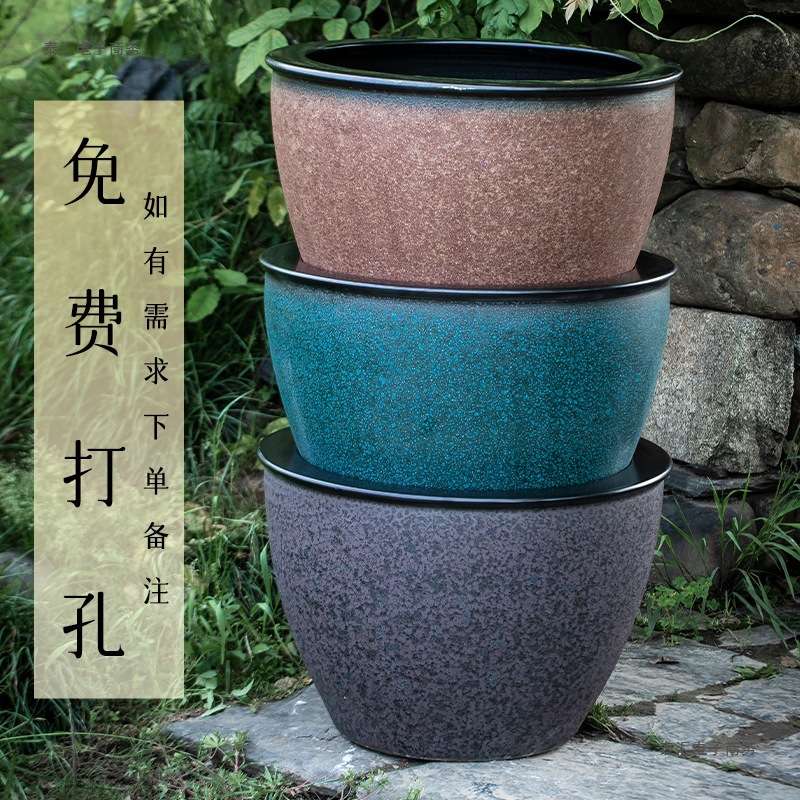 景德镇陶瓷鱼缸庭院仿石大水缸老式睡莲盆荷花大缸碗莲盆缸锦鲤缸