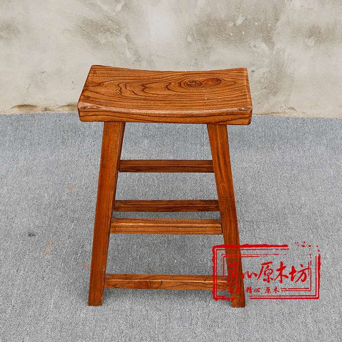 榆木吧凳实木凳子田园风格木凳原生态凳子休闲木凳餐厅吧台凳复古