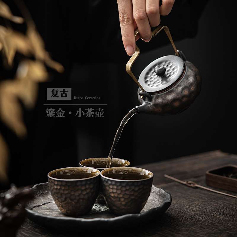 中式铜柄提梁壶小号家用客厅泡茶壶带过滤茶水壶创意陶瓷壶小单壶