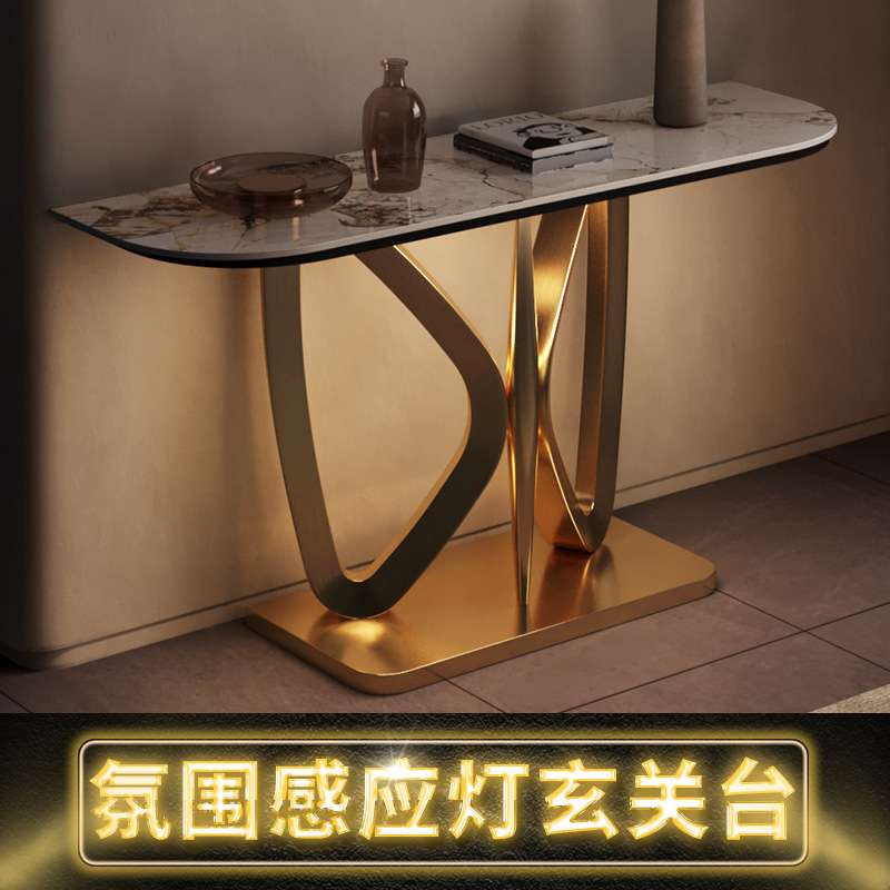 不锈钢入户玄关台岩板意式轻奢家用金属后现代装饰台隔断进门案几