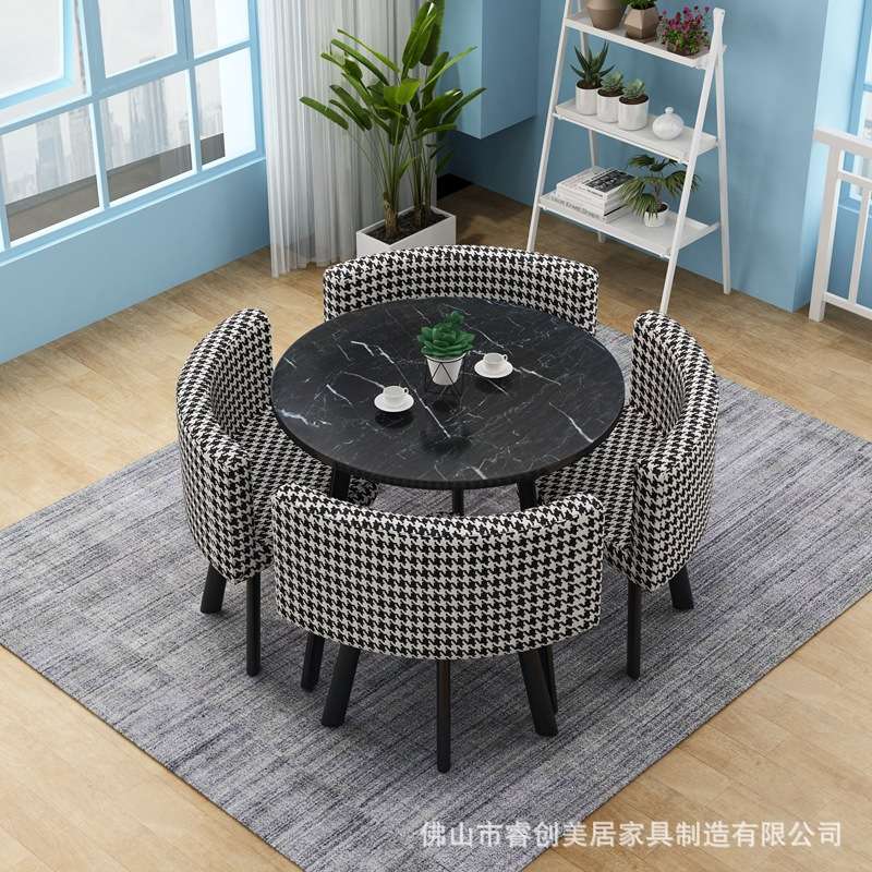 北欧奶茶店桌椅小户型餐桌椅组合洽谈桌公寓出租房圆桌咖啡桌布艺
