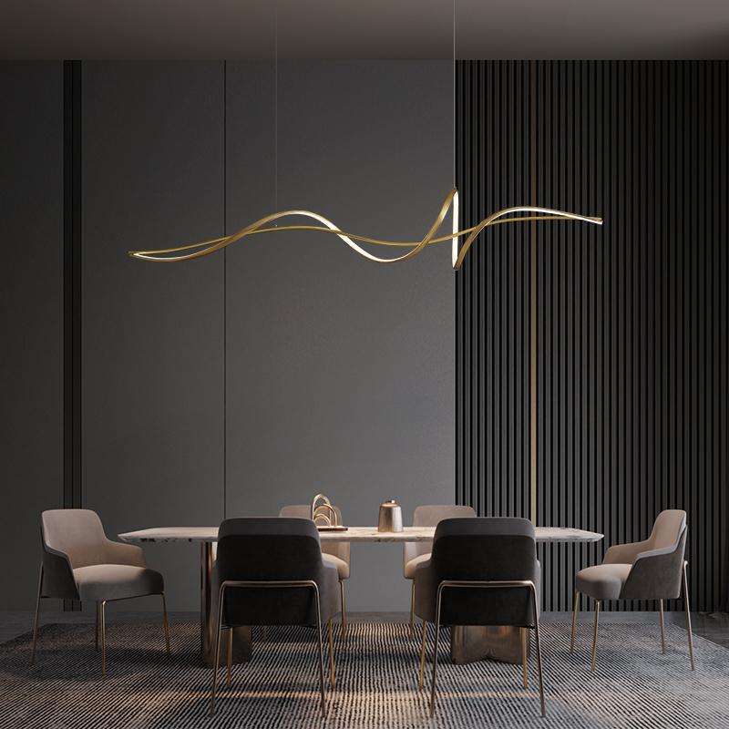 现代轻奢简约LED餐厅吊灯 极简大气线条餐桌吊灯家用创意吧台灯饰