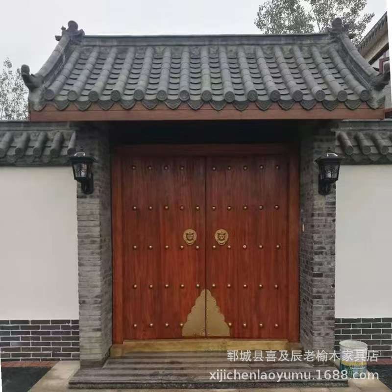 老榆木大门双开门民俗酒店别墅实木门仿古中式大门实木门
