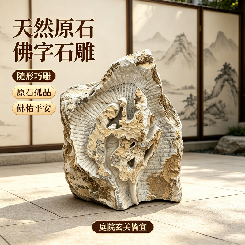 曲阳石雕天然石材佛字摆件立体圆石雕