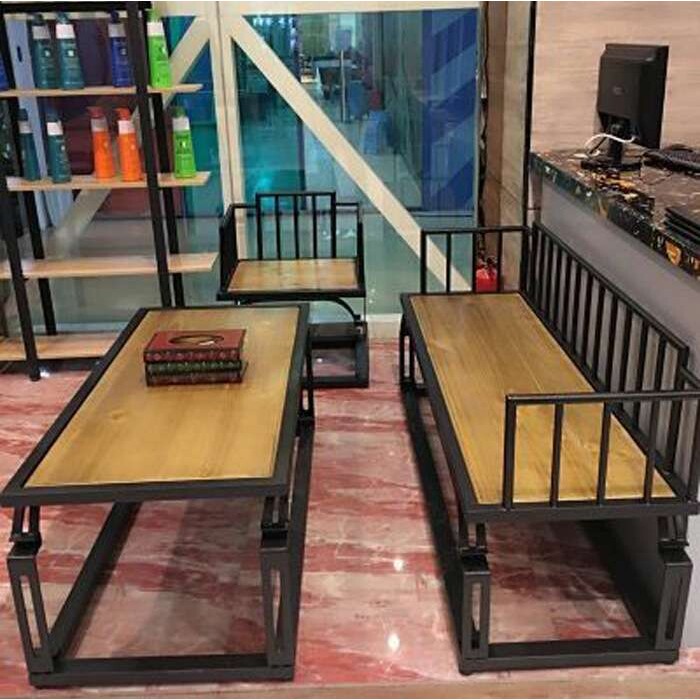 实木铁艺沙发桌椅组合套装咖啡店奶茶店西餐厅卡座扶手沙发椅茶几