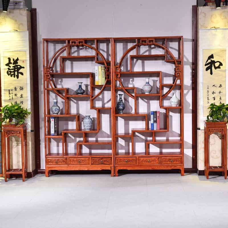 中式仿古实木家具外方内圆博古架多宝阁书架陈列架展示架古董架