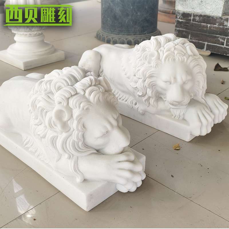 大理石石雕欧式石狮子爬狮雕塑 公司银行别墅汉白玉汇丰卧狮雕塑