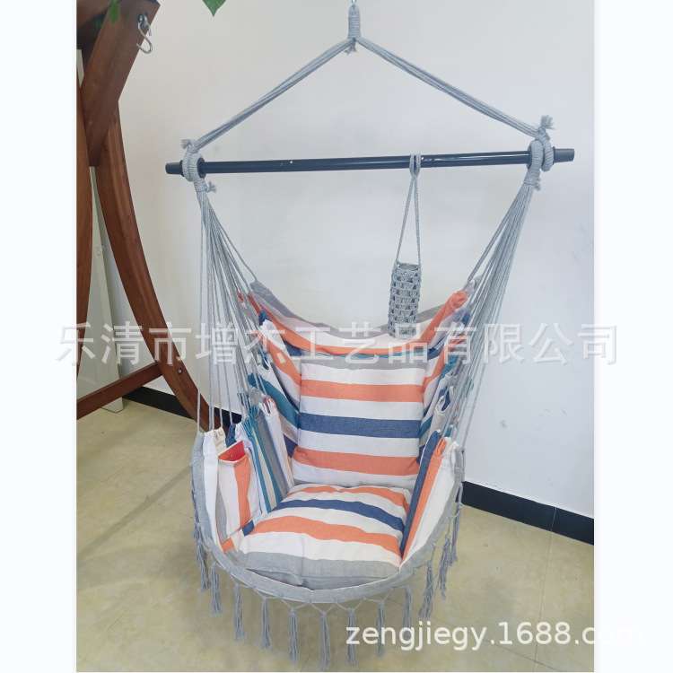 庭院吊床亚马逊成人流苏秋千吊椅,拆装铁棍五金配件抱枕靠垫帆布