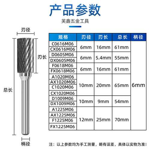6mm打磨钻头硬质合金旋转锉套装钨钢合金打磨直磨机木工旋转磨头