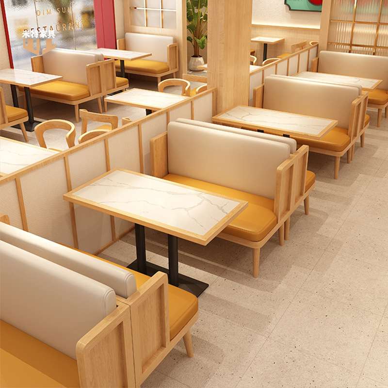 中式餐饮料理店快餐店食堂实木餐桌椅组合主题茶餐厅靠墙卡座沙发